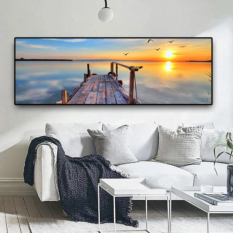 

Modern Natural Wooden Bridge Sunset Landscape Canvas Painting Poster and Prints Scandinavian Wall Art Picture for Living Room