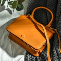 Casual handmade art simple small square bag genuine leather personalized design shoulder bag head layer cowhide female bag