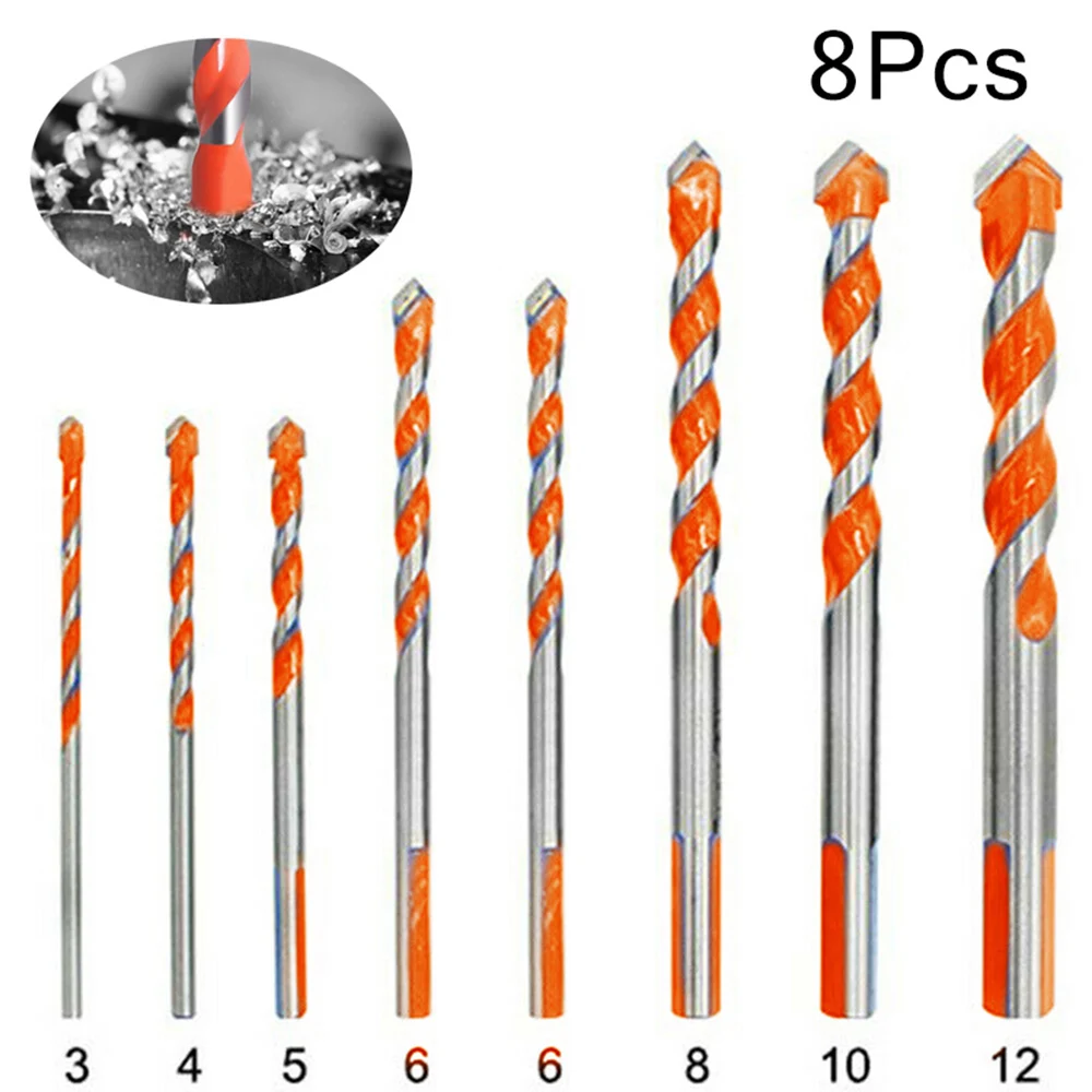 8pcs 3/4/5/6/6/8/10/12mm Carbide Triangle Drill Bit HSS Multifunctional Drill Bit Power Tools Parts for Metalworking Woodworking