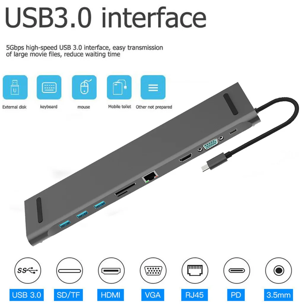 10 в 1 адаптер USB Type C для HDMI 3 0 RJ45|USB-хабы| |
