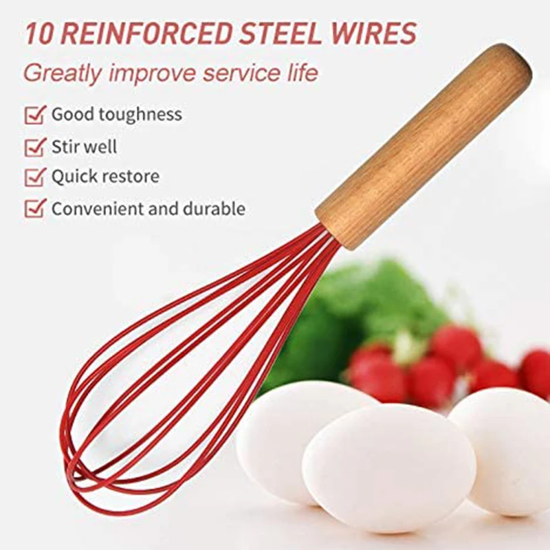 

6 Pcs Kitchen Silicone Mini Whisks Wooden Handle Silicone Hand Egg Mixer for Blending Beating Stirring Cooking Baking