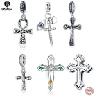 Подвеска-крест из серебра 925 пробы для браслета, ECC1327