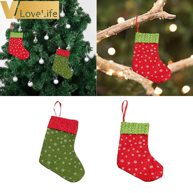 2 шт снежинки Вышитые Красные Зеленые Плюшевые рождественские чулки подарки
