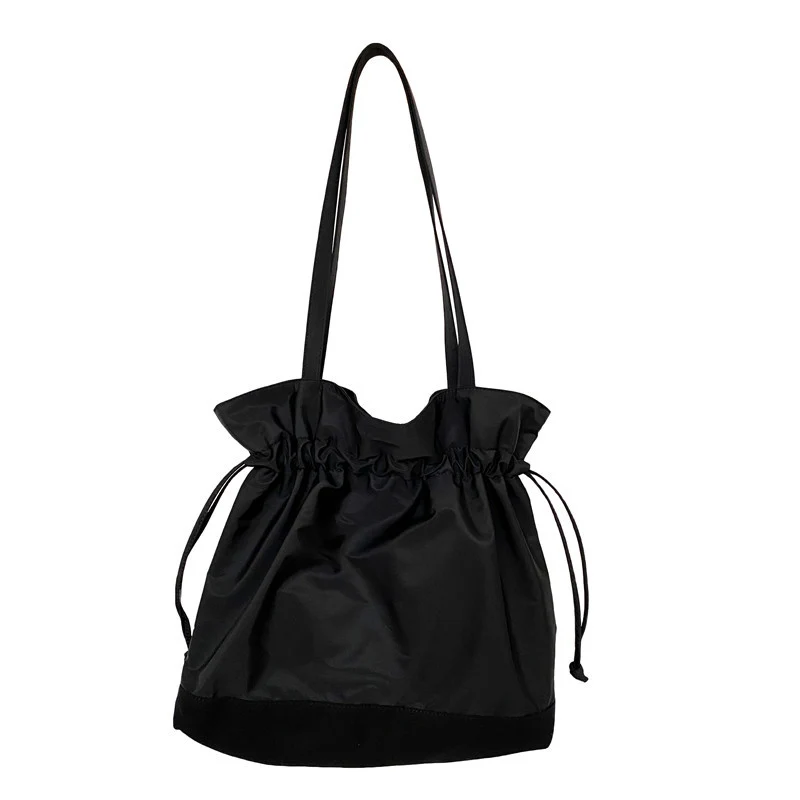 

Patchwork Women Canvas Shoulder Bags Large Capacity Ruched Drawstring Design Cloth Handbag Tote Big Eco Shopping Bag For Girls