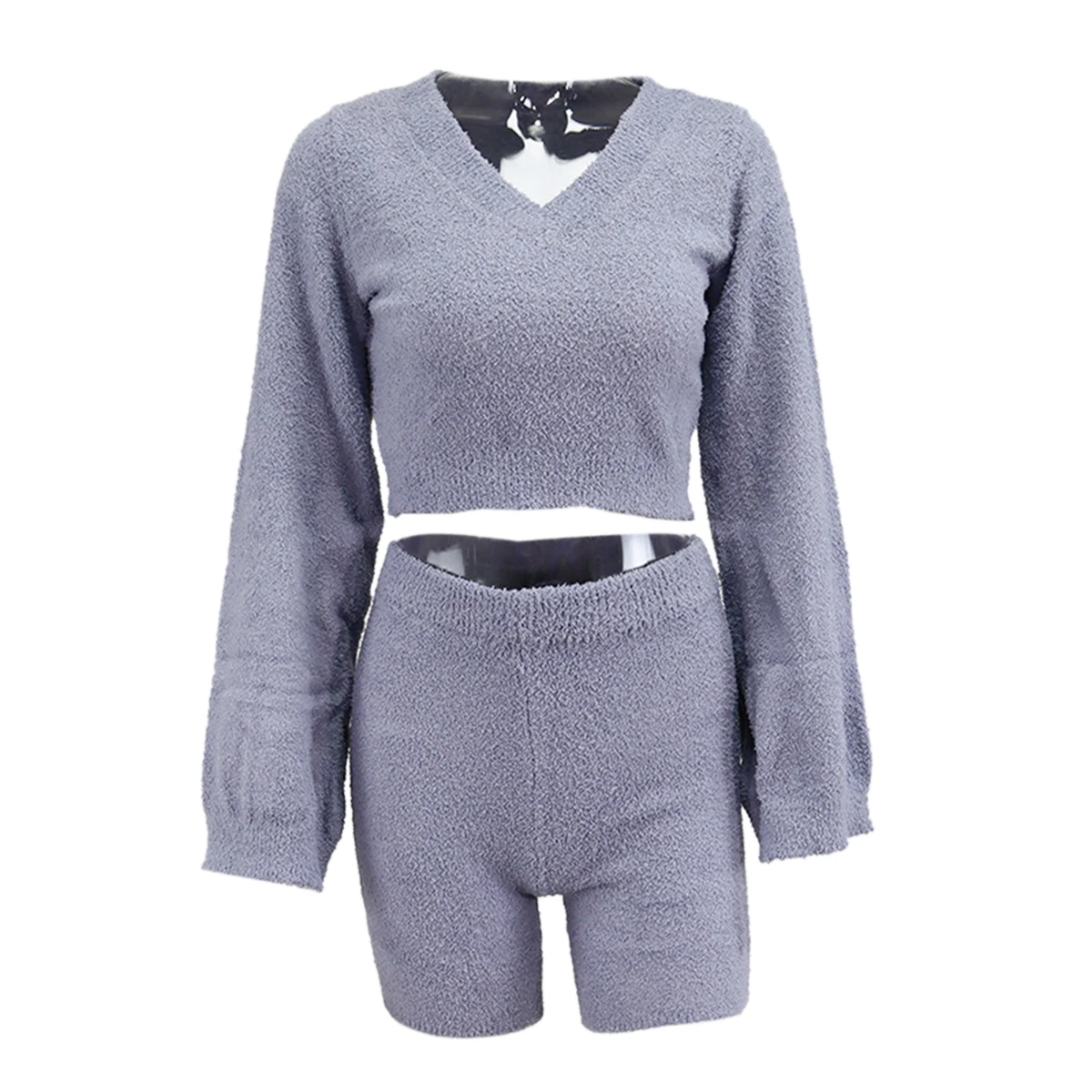 

Women Fashion 2-piece Outfit Set Flare Sleeve V-neck Crop Top and Shorts Set for Women