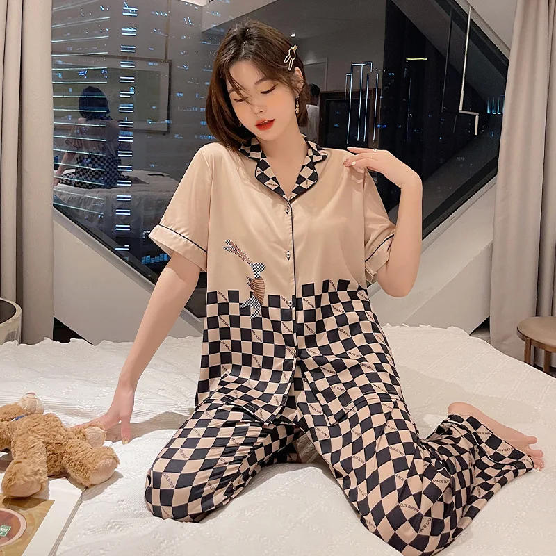 Spring/Summer 2021 Women's Short-sleeved Trousers Two-piece Fashion Homewear Thin Ice-cream Pajamas for Women
