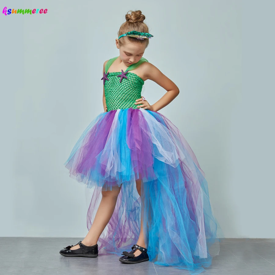Русалки для девочек костюм платье-пачка сирена платье с русалочкой Trail под брошь