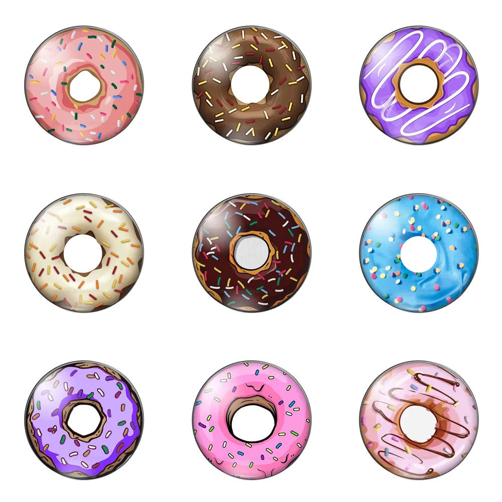 

Cartoon Delicious Donuts 10pcs 10mm/12mm/14mm/16mm/18mm/20mm/25mm Round Photo Glass Cabochon Demo Flat Back Making Findings