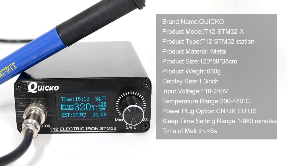 QUICKO STM32-OLED 1,3 дюймов T12 паяльная станция с русской корейской английской китайской языковой ручкой 6C-9501 наконечники для паяльника