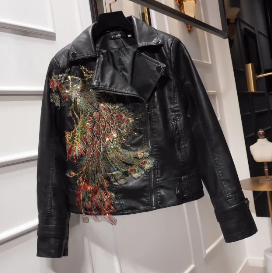 Кожаная куртка женская весна осень облегающая короткая из искусственной кожи