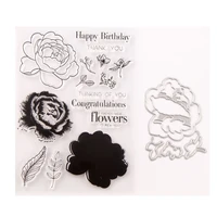 birthday blooming flowers cutting dies and clear stamps for scrapbooking diy crafts die cut stencils card make photo album decor