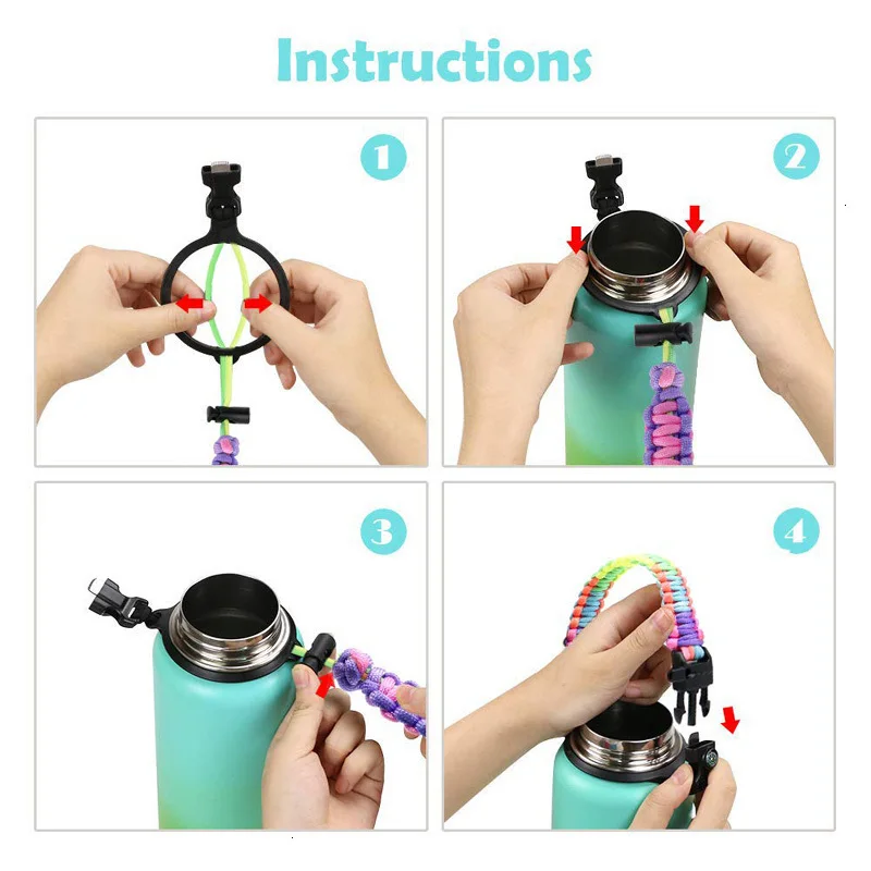 Шнур из Паракорда на ручке с защитным кольцом и карабином для гидрофляги с широким горлом, бутылка для воды для походов, походов, прогулок