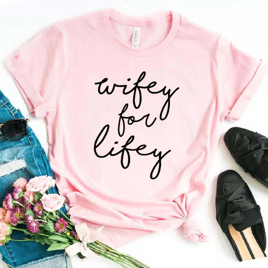 

Women T Shirt Wifey For Lifey Letters Print Tshirt Women Short Sleeve O Neck Loose T-shirt Ladies Summer Causal Tee Shirt Tops