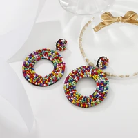 bohemian ethnic colorful rice bead earrings for women fashion sweet geometric handmade beaded stud earrings party jewelry gift