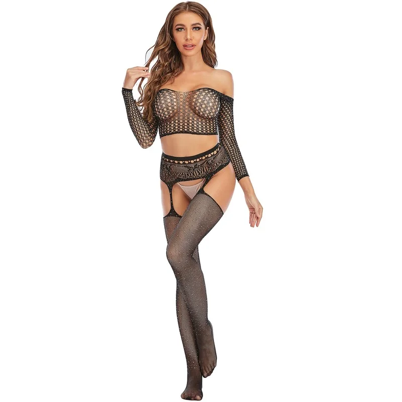 

Эротическая одежда, сексуальная одежда, женские Стразы с длинным рукавом, раздельные колготки, блестящее сексуальное нижнее белье с брилли...