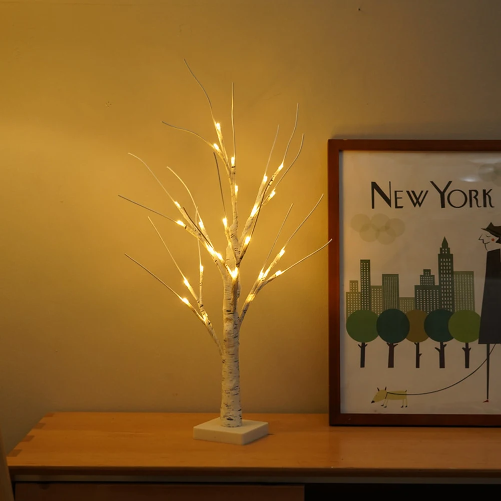 

White Birch Tree Lamp with Timing Function Bark Decor Lighting Lamp Creative Holiday Wedding Home Decoration Luminous Branch