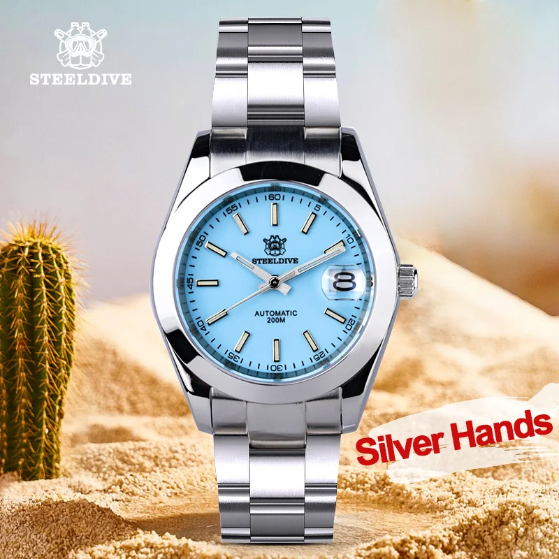 Мужские механические наручные часы Steeldive SD1934 39 мм коралловый синий циферблат 20