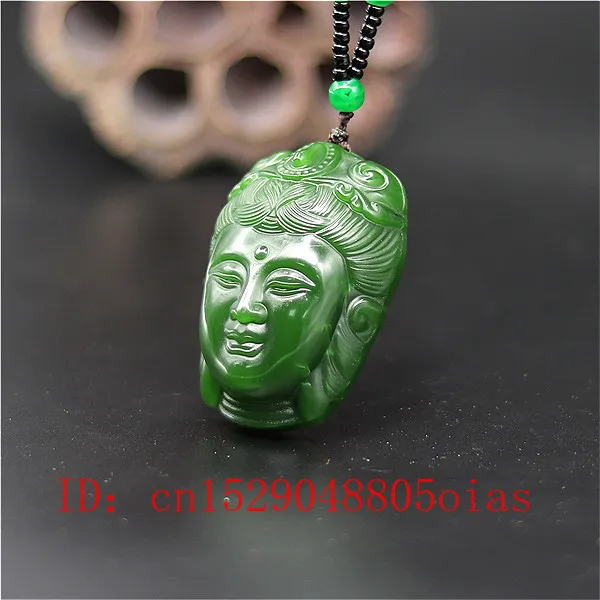 Натуральная Зеленая китайская подвеска в виде головы Гуаньинь из нефрита