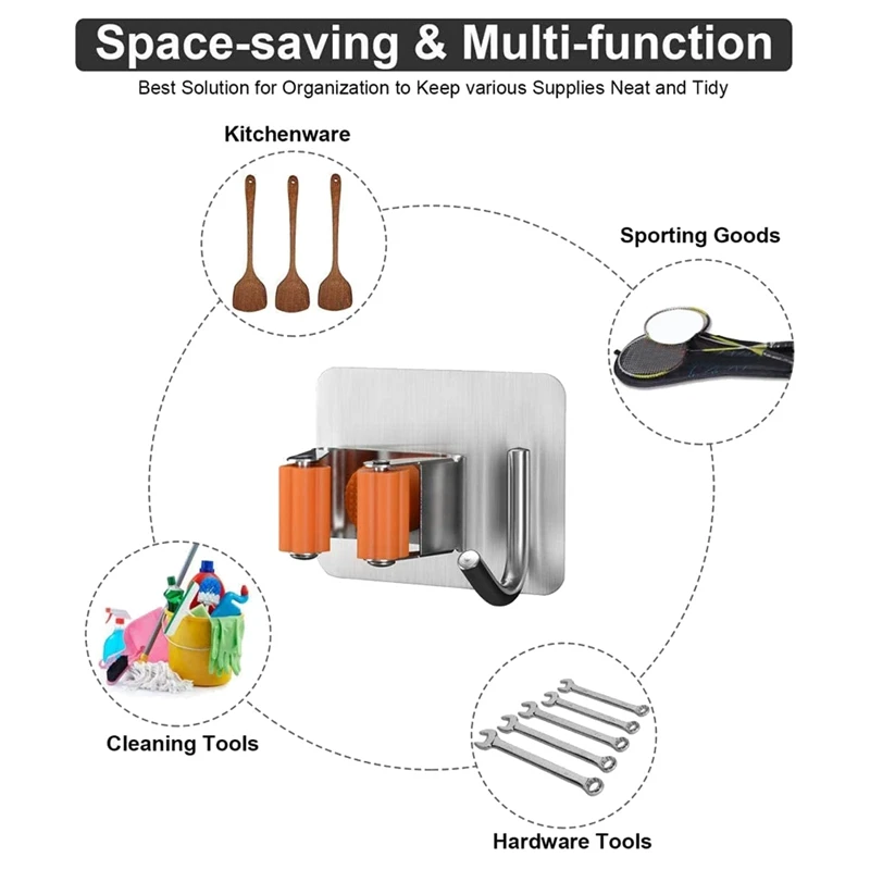

Веник и Швабра Держатель аккуратные Организатор стены смонтированный органайзер 5 шт. Нержавеющая сталь самоклеящаяся зажим для швабры с о...