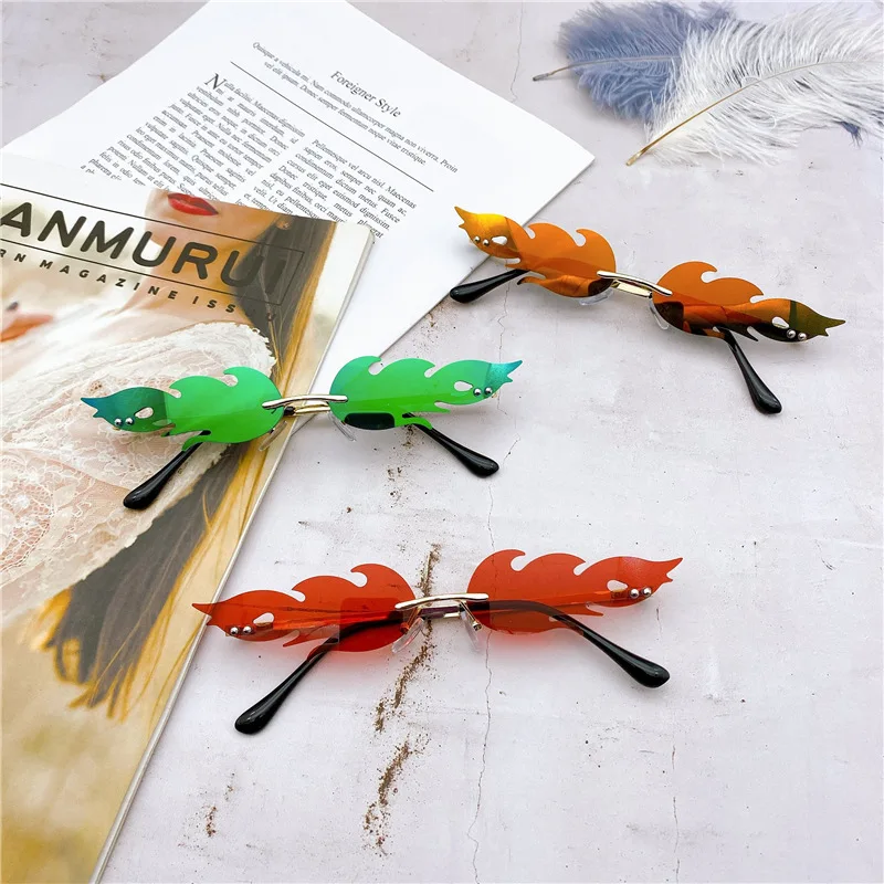 2020 модные солнечные очки в форме огненного пламени для женщин и мужчин без оправы