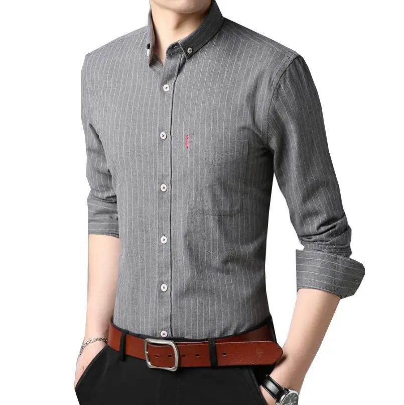 

Модная брендовая приталенная дизайнерская мужская рубашка, полосатая Корейская Высококачественная стильная рубашка с длинным рукавом, по...