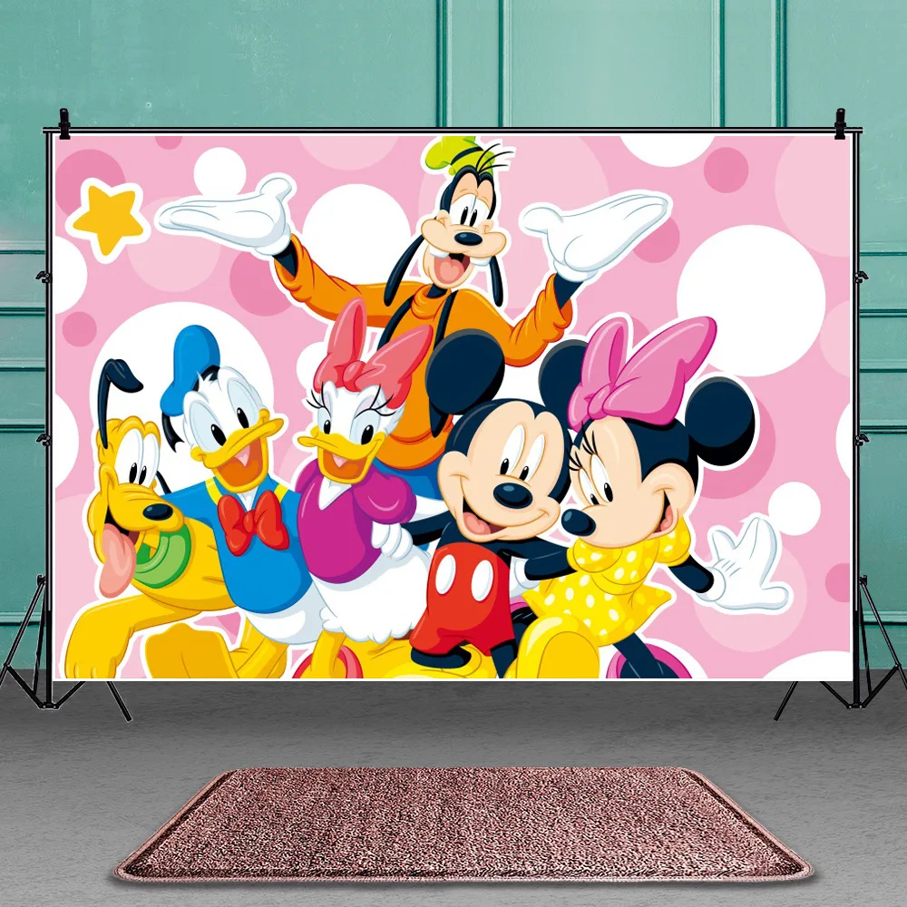 Фон для фотографирования новорожденных с изображением Микки и Минни Маус |