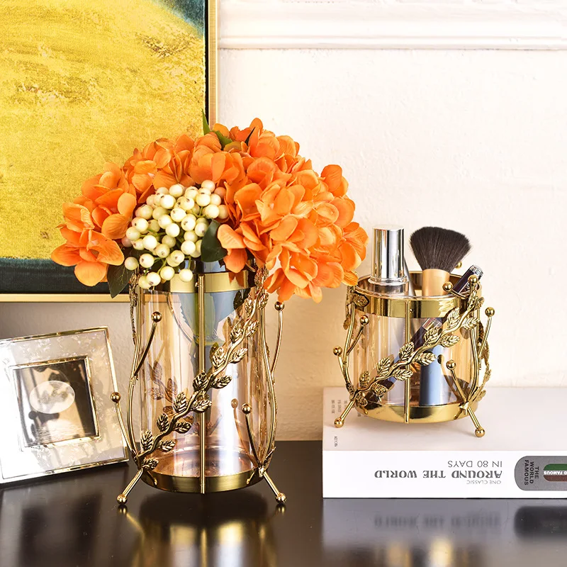 

Современное украшение для вазы из металла, Европейский обеденный стол для гостиной, композиция с высушенными цветами, украшение для винног...