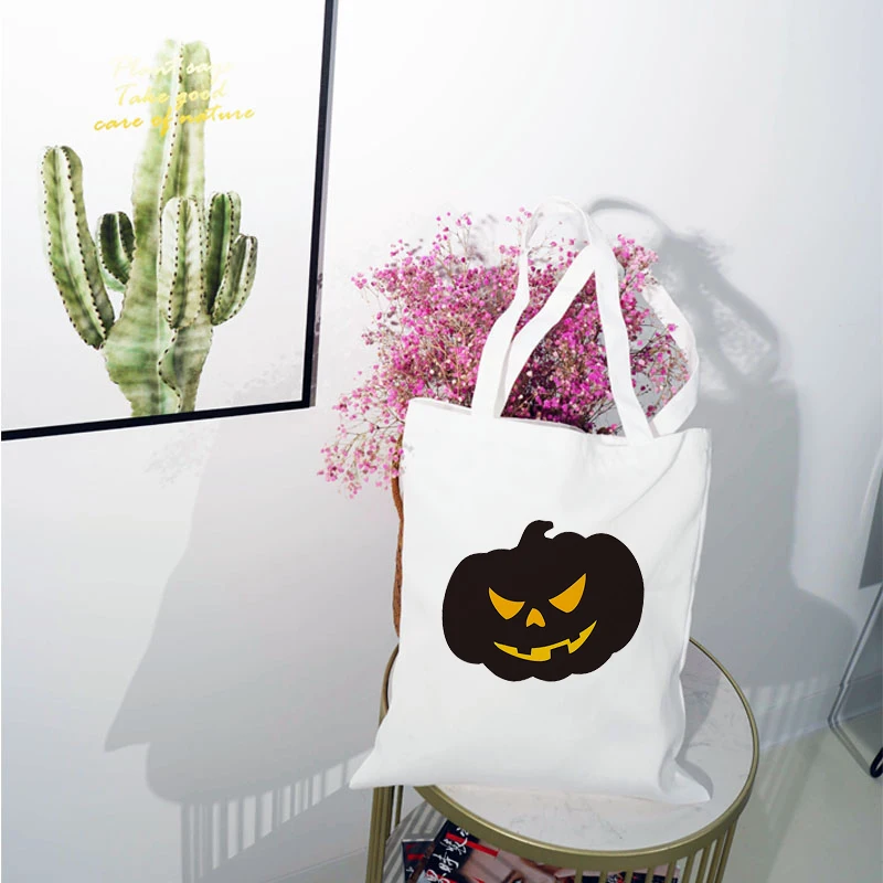 

Halloween Shopping Bags Tote Bag Anime Ladies Canvas Shopper Women's Woman Beach Designer Handbags Customizable Folding Printed