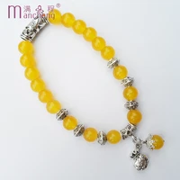 customized making jewelry vintage silver plated purse pendant bracelet plagioclase yellow glass bead charm wallet yoga bracelet
