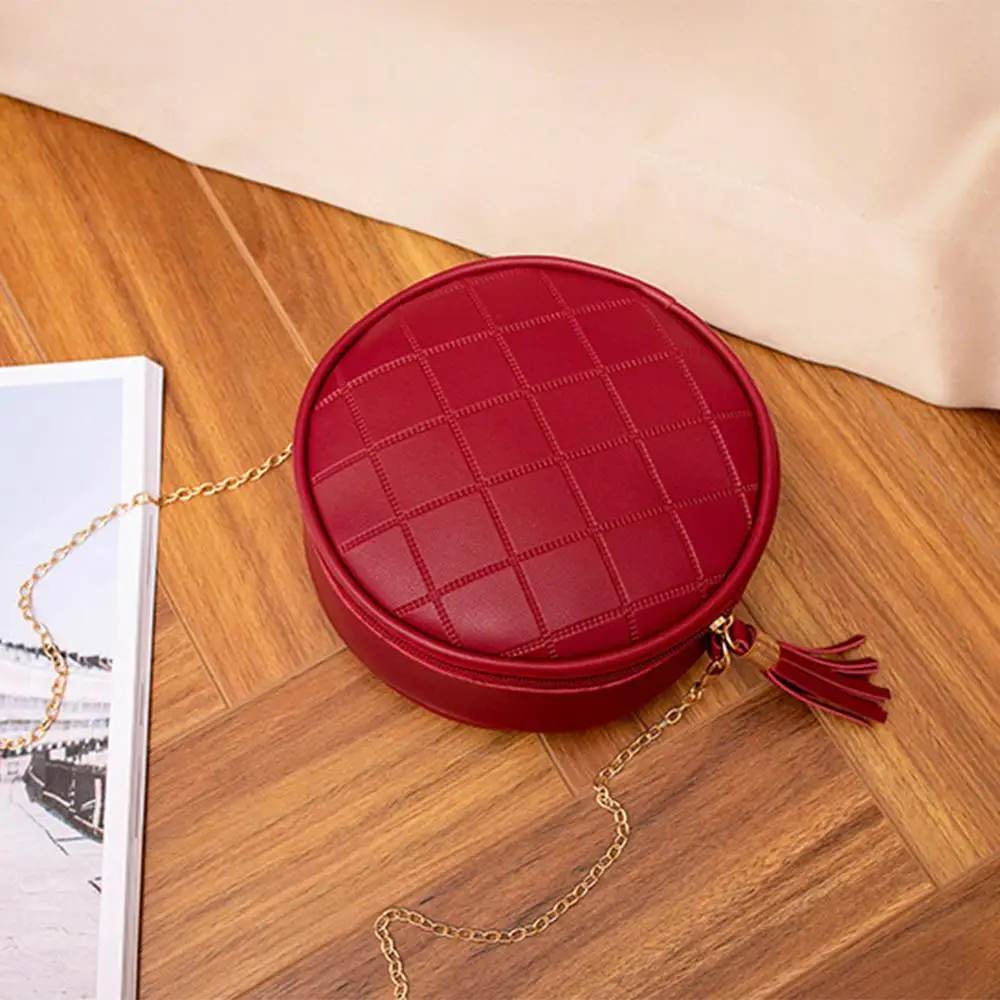 

Women Mini Bags Solid Color Plaid Shoulder Handbags Women Small Round Tassel Crossbody Bags Purses Clutches Dropshipping #20