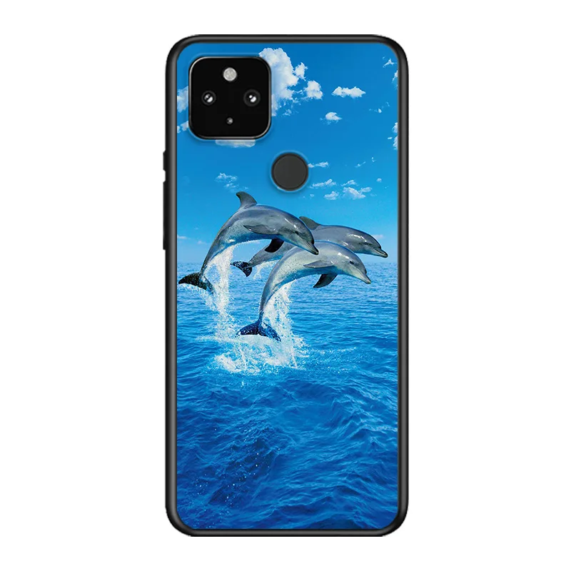 

Sea Animal Cute Dolphin Soft TPU Silicone Black Cover For Google Pixel 5 4A 5G 4 XL Phone Case