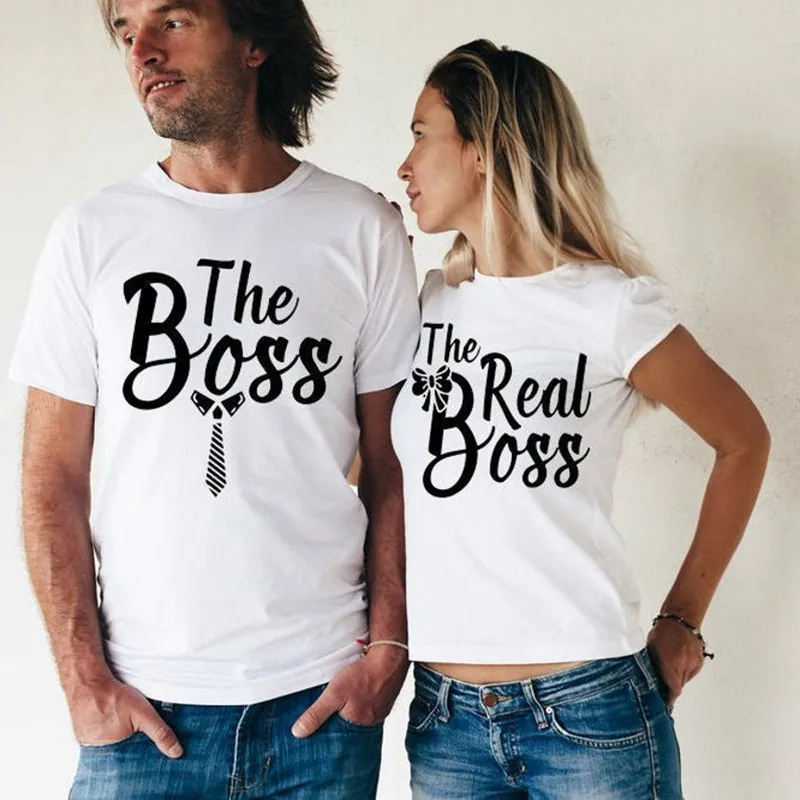 

Men Women Funny Shirts for Couples T-shirt Boss and Real Boss Tshirts Boy Girl Couples Matching Tees Anniversary Valentine's Tee