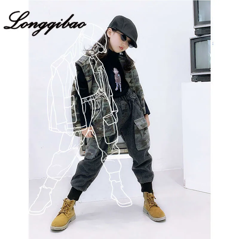 Костюм для девочек новый осенне зимний детский Камуфляжный офисный жилет костюм