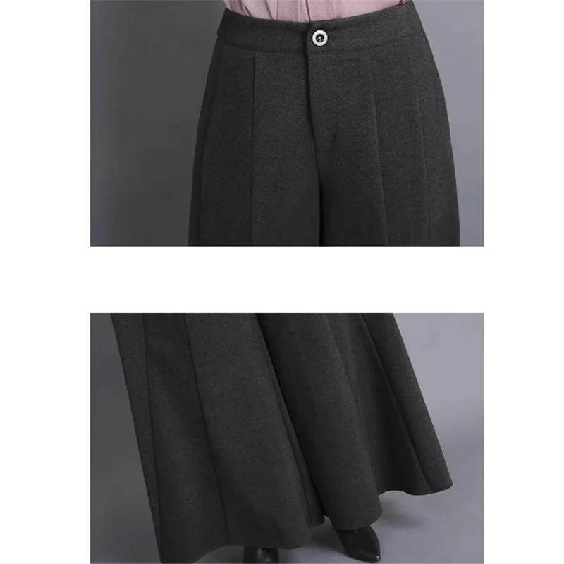Elegant Woolen Wide Leg Pant Women High Waist Thickening Warm Skirt Pant Female Fashion Loose Trousers Plus Size S-3XL RM50013