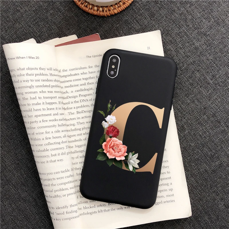 В с изображением букв алфавита цветы черный чехол для телефона из ТПУ принтом iPhone
