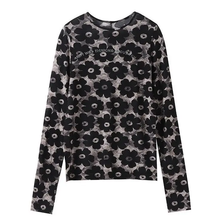 

2021 T-shirt women's early spring and autumn new letter hot drill long sleeve bottoming shirt women's slim top