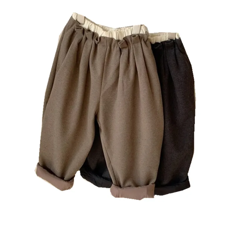 

Boys and Girls Loose Hair Plus Thick Trousers 2020 Winter New Baby Warm Black Harlan Pants Toddler Boys Thicken Woolen Trousers