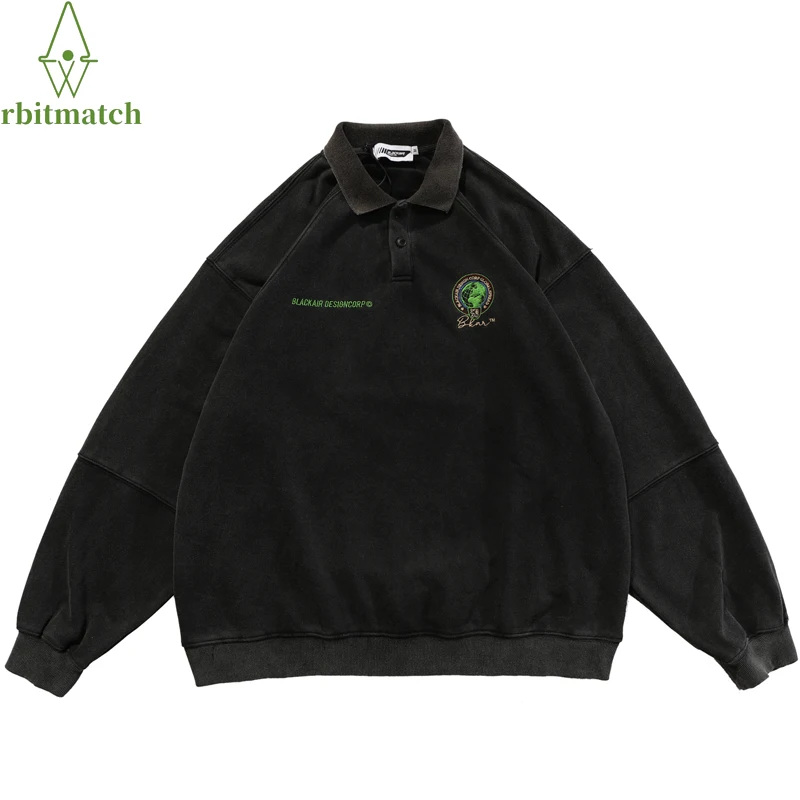 

Oversize Hip Hop Cityboy Sweatshirt Pullover Men Streetwear Harajuku Earth Embroidery Washed Sweatshirt Cotton Loose Pullover