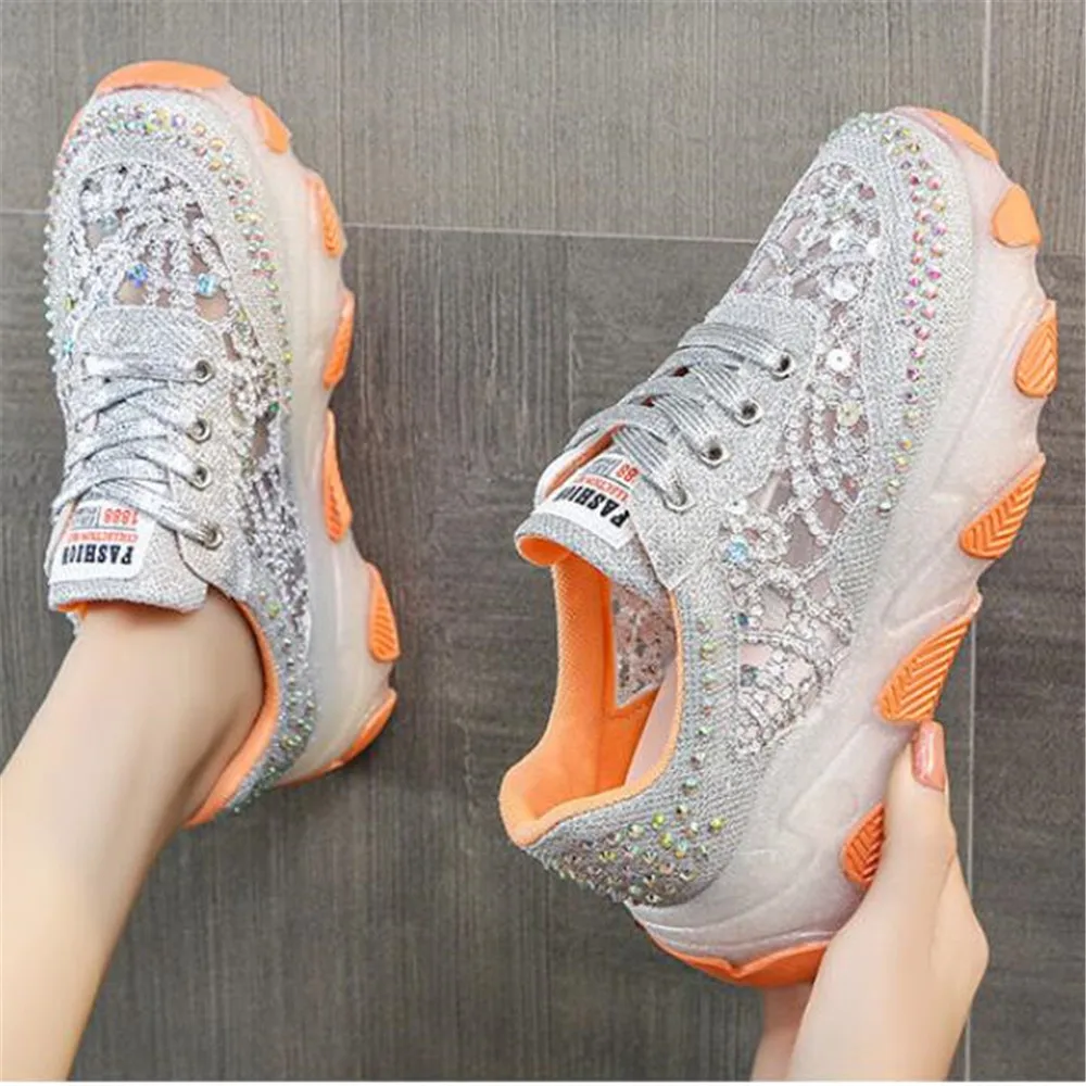 New Women Punk Gothic Style Lace Up Platform Sneakers Bling Rhinestone Campus Sweet Student Breathable Shoes Mujer Zapatos 35-40