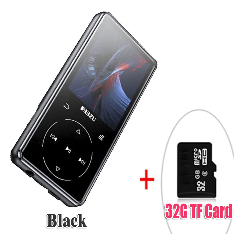 BlackWith32gbTFCard Спортивный MP3-плеер ruidu D16 с Bluetooth, 8 ГБ, экран 2,4 дюйма, FM, запись, электронная книга, часы, шагомер, Встроенные динамики - Цвет: BlackWith32gbTFCard
