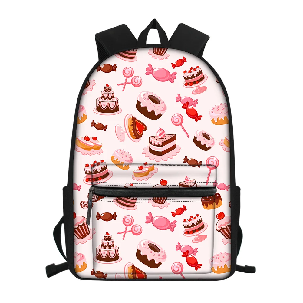Школьный портфель для девочек 17 дюймов, розовые школьные ранцы с изображением вкусного торта, десерта, влюбленных, лучший подарок для детей