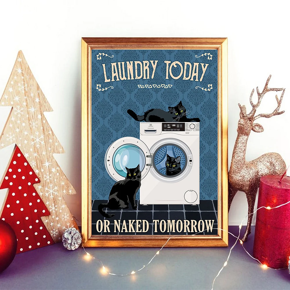 Плакат для стирки сегодня или завтра без одежды Настенный декор холст с черной