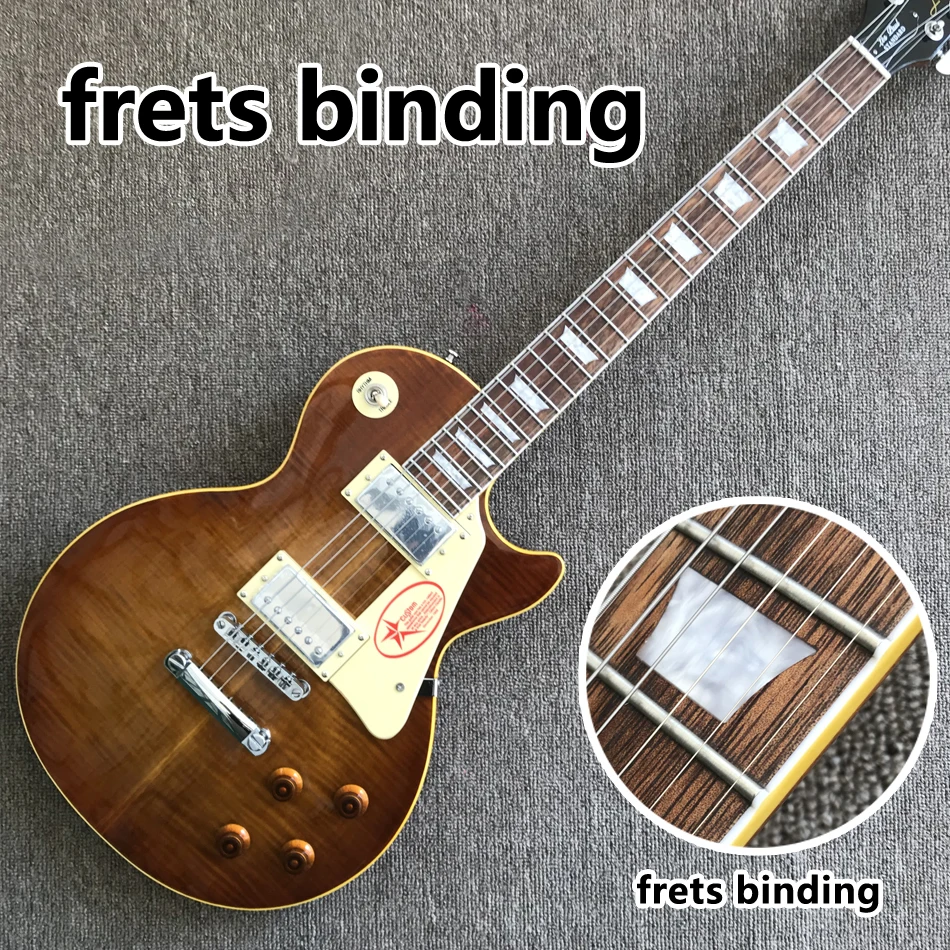 

Electric guitar, Rosewood fingerboard, Frets binding,Tobacco burst maple top, Solid mahogany body electric guitar, Free shipping
