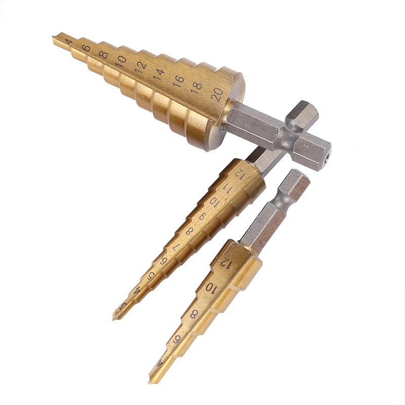 3Pcs/set 3-12mm 4-12mm 4-20mm HSS Straight Groove Step Drill Bit Titanium Coated Wood Metal Hole Cutter Core Drilling Tools Set |