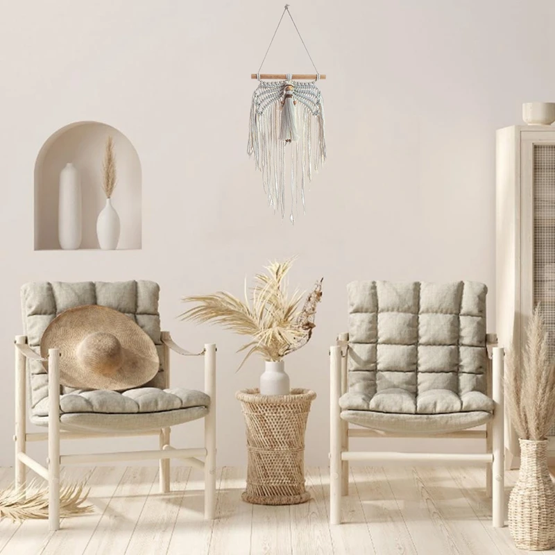 Мини гобелен в виде крыла ангела стиле бохо ручная работа подвеска макраме