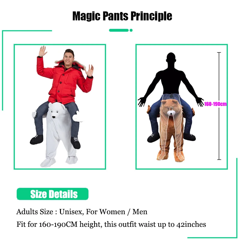 

160-190CM Adults Kids White Bear Carry Me Mascot Magic Pants Outfit Halloween Cosplay Costumes Carnival Party Dress Up Suit