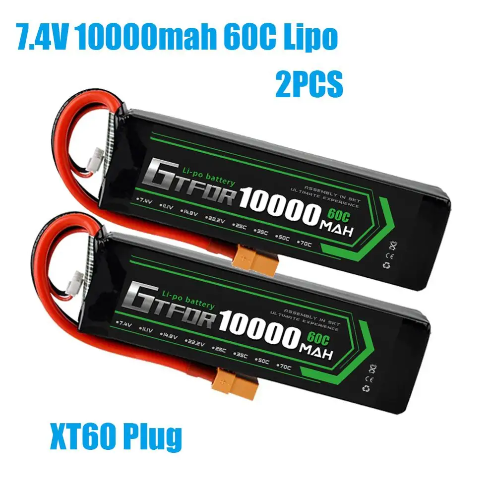 GTFDR батарея lipo 2S 7,4 V 10000mah 60C 120C HV 3S 11,4 V 5200mah 20C 40C для радиоуправляемого автомобиля дрона FPV Walkera QR X350 PRO квадрокоптера - Цвет: 2PCS10000mahXT60