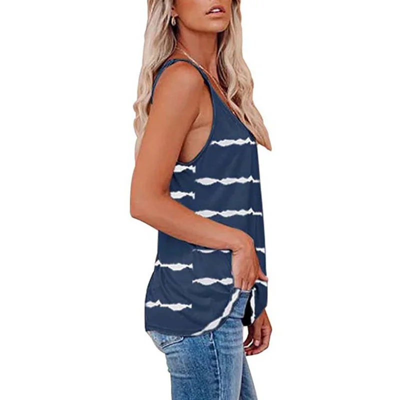 

Tie Dyed Striped Vest Sexy Ladies Sleeveless Tank Tops Plus Size Loose Tees