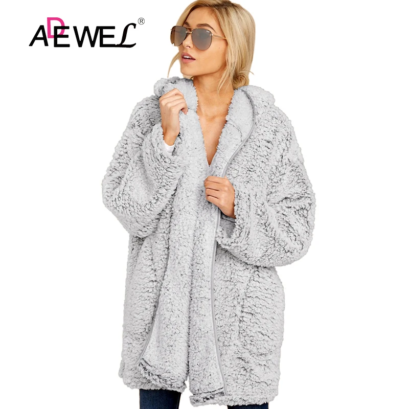 ADEWEL зимнее пальто Для женщин оставьте их ждать светильник сером и коричневом