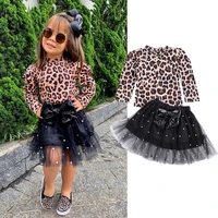 1 6y toddler kids baby girls clothes sets spring autumn girl leopard print t shirts topsbowknot pearl tulle tutu skirts outfits
